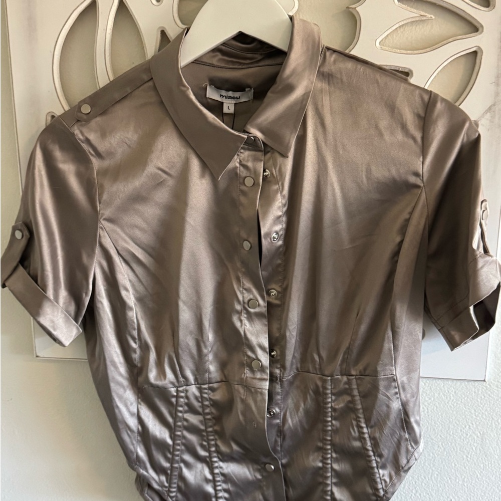 Miaou Metallic Taupe Button-Down Shirt